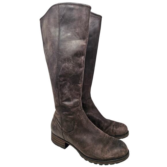 Clarks 7 Brown Leather Tall Boot Flat Boho Western Casual Riding Minimalist - Picture 1 of 4